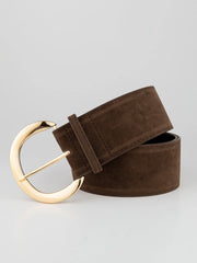 Gold Crescent Buckle Wide Suede Belt