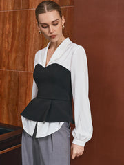 Two-Piece Collared Corset Shirt with Peplum Hem
