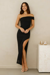 Berry Fresh Mesh One Shoulder Maxi Dress Black