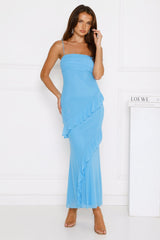 Luxe Minimalist Mesh Maxi Dress Blue