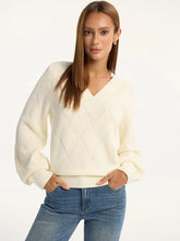 Wool-Blend Argyle Textured V-Neck Sweater