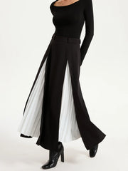 Contrast Pleated Maxi Skirts