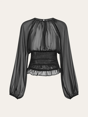 Sheer Chiffon Smocked Waist Blouse