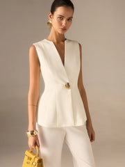 Single Button V-Neck Vest