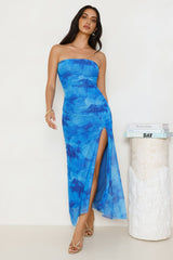 Dollhouse Daze Strapless Mesh Maxi Dress Blue