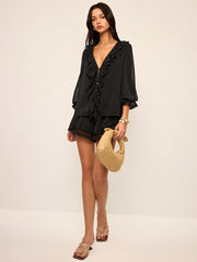 Ruffled Button Chiffon Top and Shorts Set