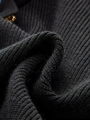 Wool Blend Denim Collar Puff Sleeve Cardigan