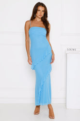 Luxe Minimalist Mesh Maxi Dress Blue