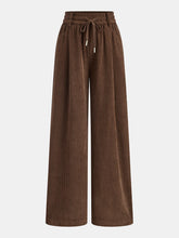 Mid-Waist Corduroy Wide-Leg Drawstring Pants