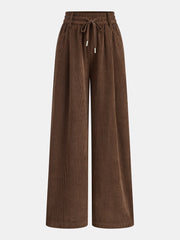 Mid-Waist Corduroy Wide-Leg Drawstring Pants