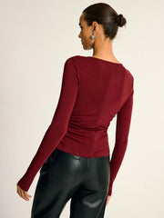 Wool Blend Ruched Long Sleeve T-Shirt