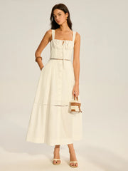 Lace Paneled Back-Tie Cotton Maxi Dress