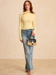 Asymmetric Cut-Out Ruched Long Sleeve Blouse