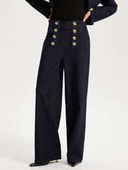 Metal Detail Denim Wide-Leg Jeans
