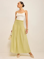 Pleated Linen Smocked Maxi Skirt