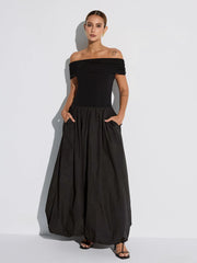 Off-Shoulder Pocket Maxi Dress