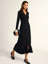 Ruffled Hem Button Front V-Neck Maxi Dress