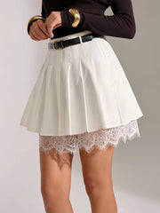 Lace Trim Pleated Mini Skirt