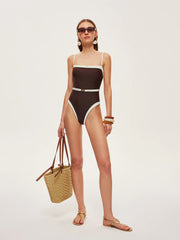 Contrast Trim Metal Detail Spaghetti Strap One-Piece Swimsuit
