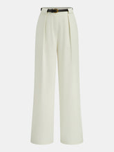Belted Pleated Straight-Leg Pants
