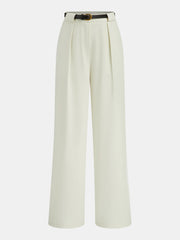 Belted Pleated Straight-Leg Pants