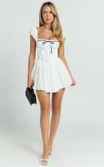 Chester Mini Dress - Cap Sleeve Corset Waist Fit And Flare Broiderie Dress in White