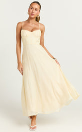 Avalyn Midi Dress - Ruched Bust Corset Dress in Butter