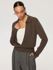 2 in 1 Color-Block Wool Blend Polo Collar Sweater