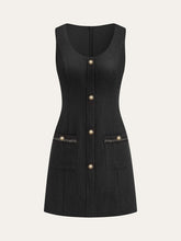 Tweed Sleeveless Button Mini Dress