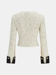 Contrast Cuff Pearl Button Tweed Jacket