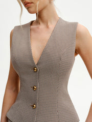 Houndstooth V-Neck Button Vest