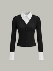 2 in 1 Contrast Collar and Cuff Shirt