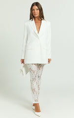 Jaclyn Pants - Mid Waist Lace Straight Leg Pants in White