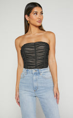 Isabella Bodysuit - Ruched Strapless Mesh Corset in Black