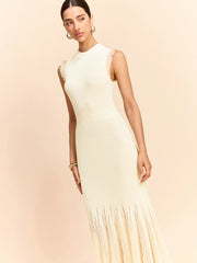 Tulle-Paneled Ruffled Knit Maxi Dress