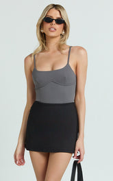 Daramie Bodysuit - Underbust Detail Bodysuit in Charcoal