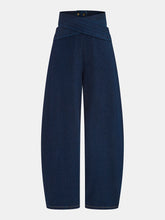 Cross-Over High-Waist Denim Wide-Leg Jeans