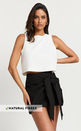 Vicky Top - Linen Shift Key Hole Crop Top in White