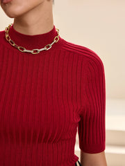 Ribbed Mock Neck Short Sleeve Sweater