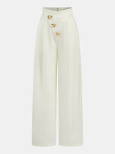 Mid-Waist Asymmetric Metal Detail Wide-Leg Pants