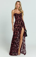 Violeta Maxi Dress - Corset Front Burnout Dress in Wine