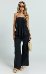 Carli Two Piece Set - Cotton Tube Pant Set in Black