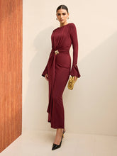 Long-Sleeve Draped Maxi Dress
