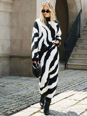 Zebra Print Wool Blend Maxi Skirt