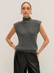 Wool-Blend Turtleneck Sleeveless Sweater Vest