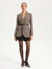 Belted Houndstooth Blazer