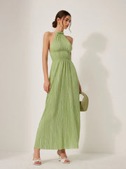 Pleated Halter Backless Dress