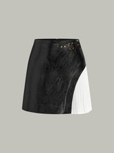 Color-Block Pleated-Panel PU Leather Mini Skirt