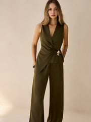 Asymmetric Wrap Top and Pants Set