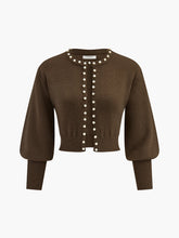 Pearl Trim Lantern Sleeve Knit Top